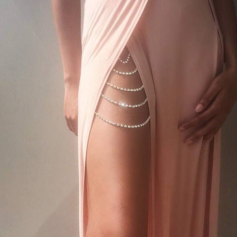 REETAN Leg Jewelry Thigh Rhinstone Body Chain for Womenï¼ˆA-Goldï¼‰ - Image 3